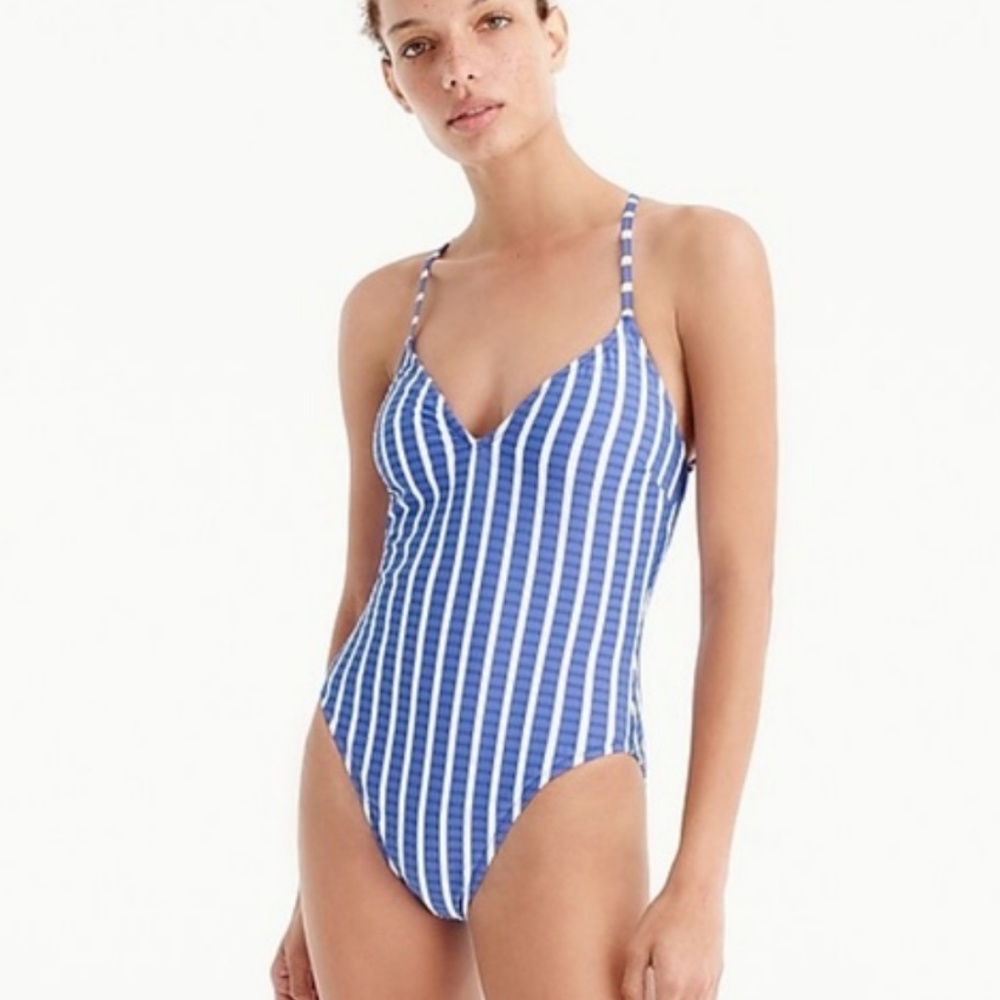 J Crew Striped One Piece Bathing Suit Size 8 NWT